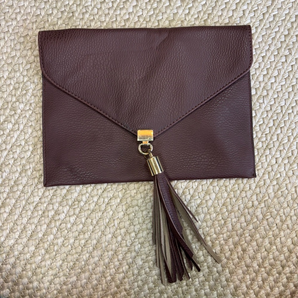 Big Buddha Brown Envelope Tassel Clutch Bag